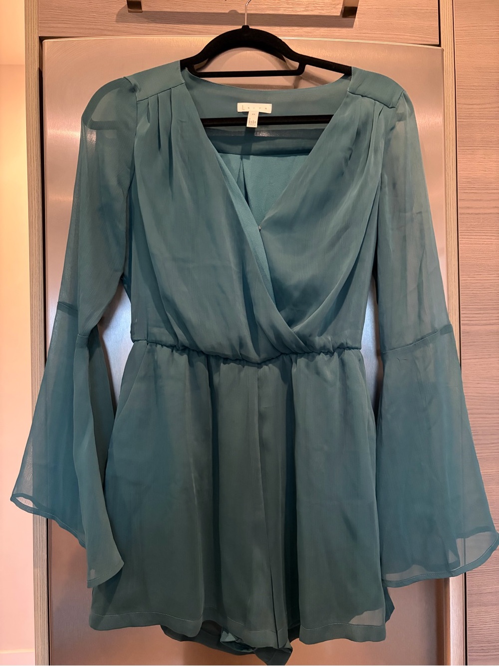 Leith Chiffon Surplice Teal Romper Dress XS